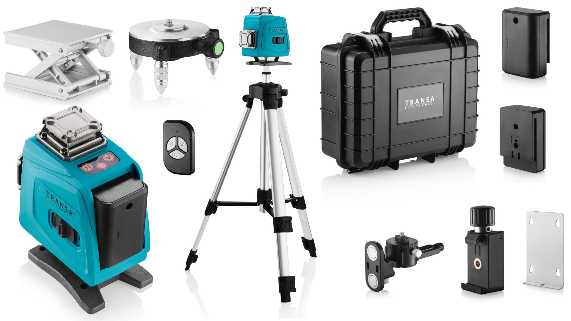 Zestaw poziomicy laserowej 4D LaserLevel TE-550 z akumulatorami, pilotem i akcesoriami